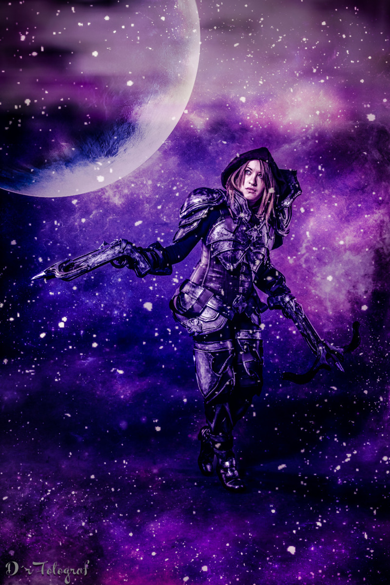 "Stardust Fight" Model: Kiri Nightingale - Background: Galaxy and Planet from lyshastra.deviantart.com